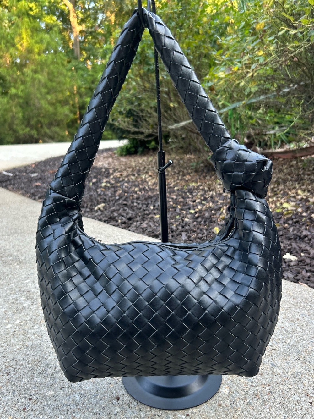 A New Day Black Woven Knot Shoulder Bag Faux Leather Hobo Slouchy